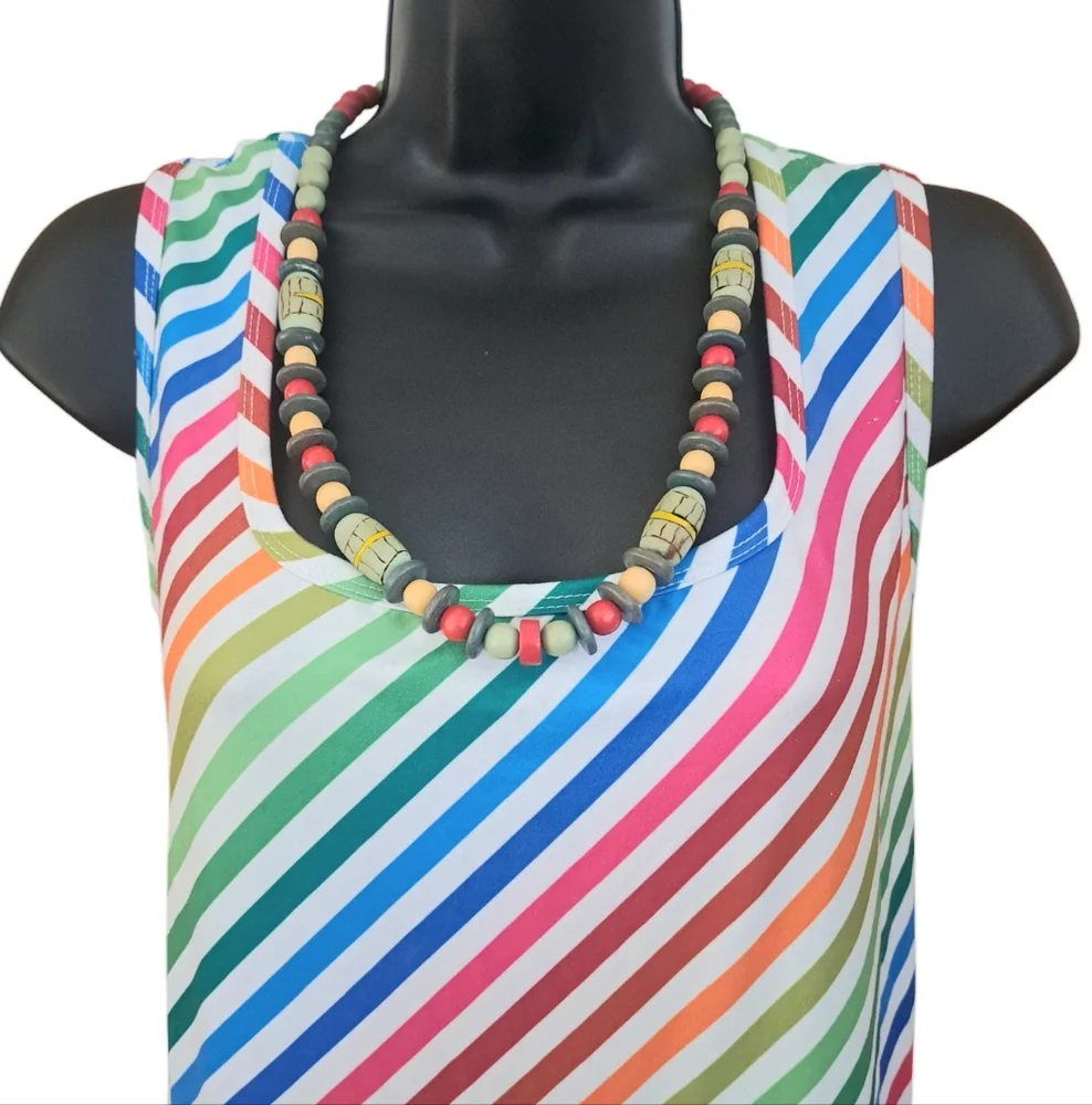 Colorful Diagonal Striped Fit Flare Dress Women's Size XL Classic Dainty Summer - Picture 3 of 11